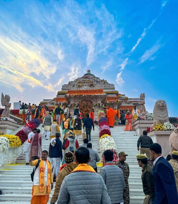 Magnificent view of Ayodhya Ram Mandir with stunning architecture and divine ambiance.