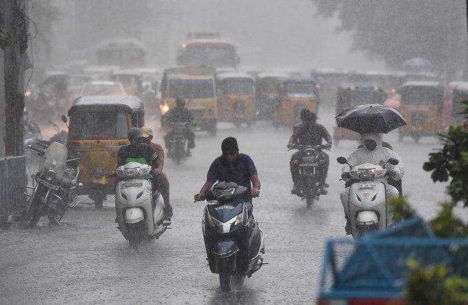 Flooded road in Kerala following heavy rainfall during early 2025 monsoon